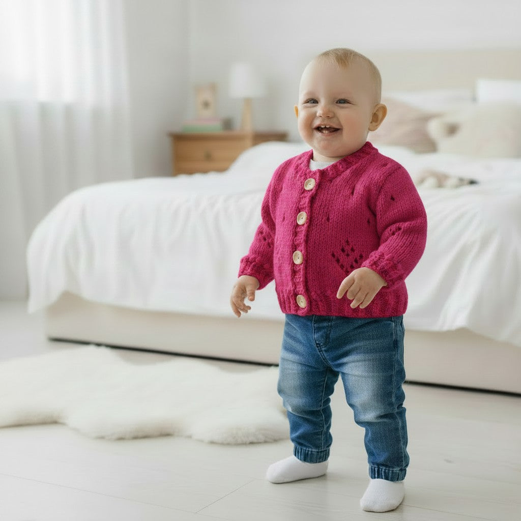 Delicate Knitted Cardigan for Baby Girl – Featuring Bobble & Lace