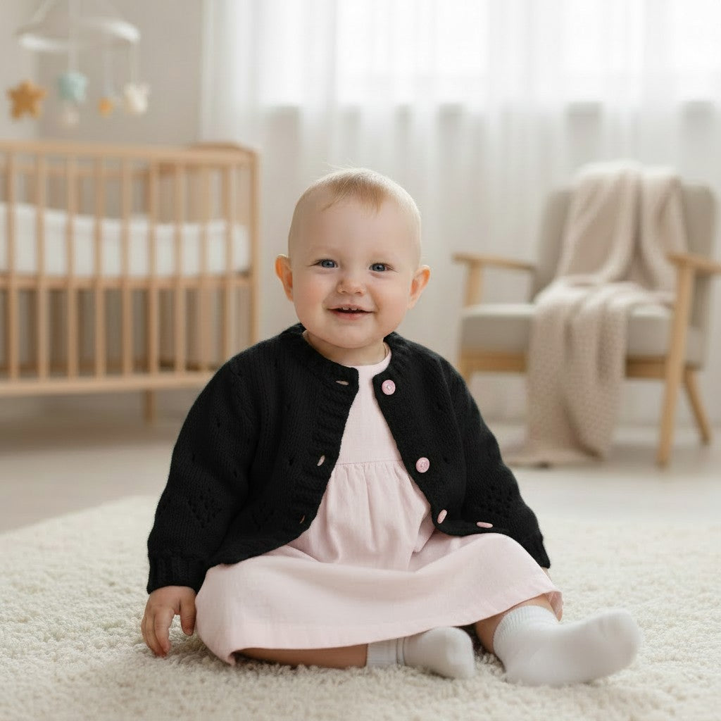 Delicate Knitted Cardigan for Baby Girl – Featuring Bobble & Lace