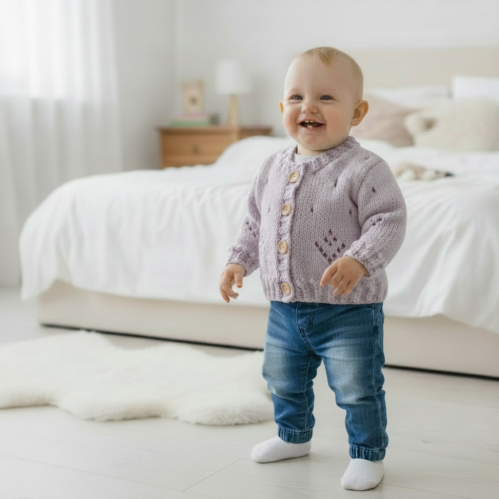 Delicate Knitted Cardigan for Baby Girl – Featuring Bobble & Lace
