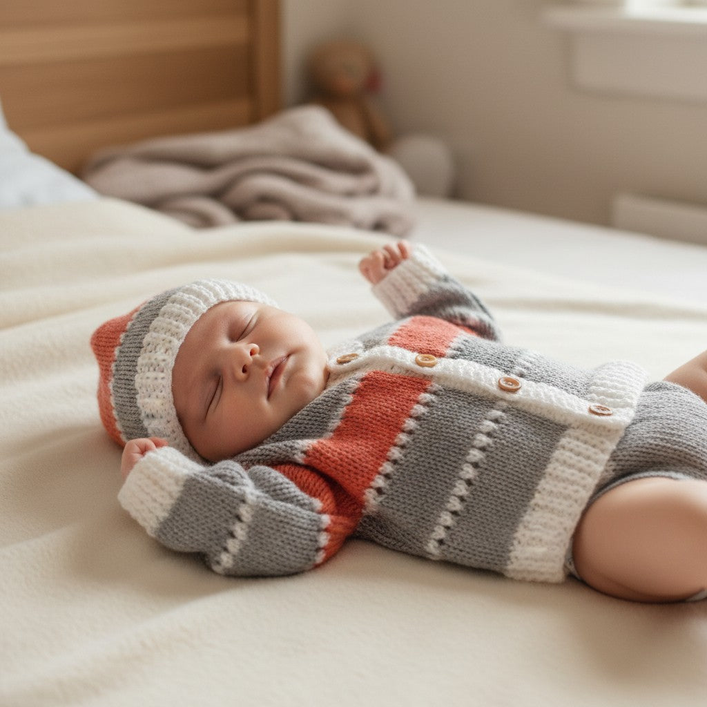Boys' Knitted Ombre Cardigan Set – Hand-Knitted Cardigan, Hat, & Boots