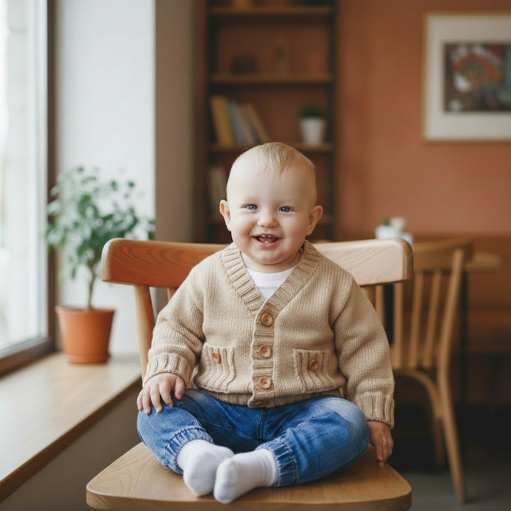 Classic Boys’ Knitted Cardigan with Pockets – V-Neck Design & Wooden Buttons