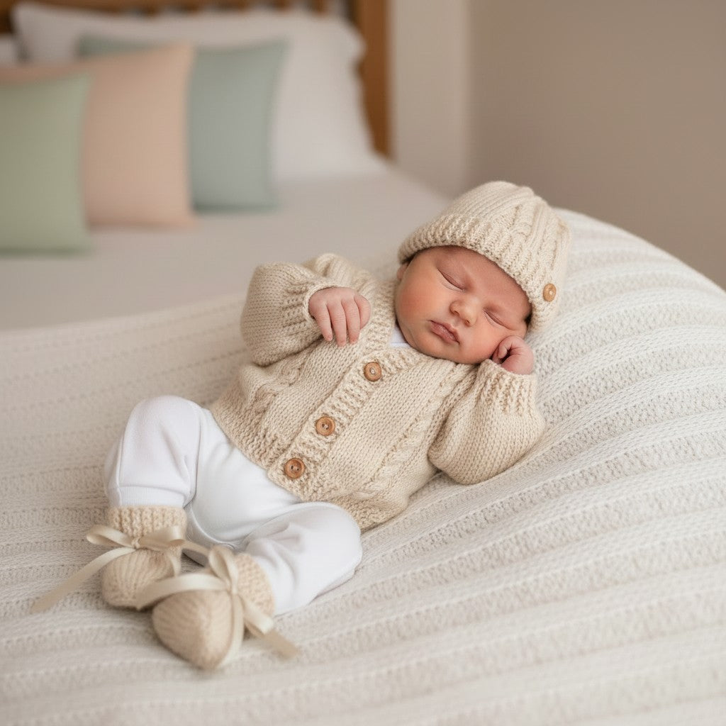 Hand knitted  Baby Cardigan with cable design