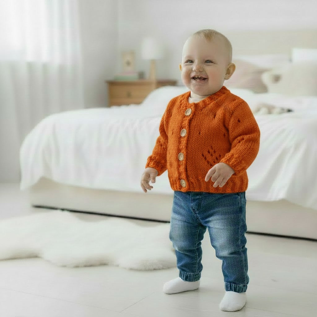 Delicate Knitted Cardigan for Baby Girl – Featuring Bobble & Lace