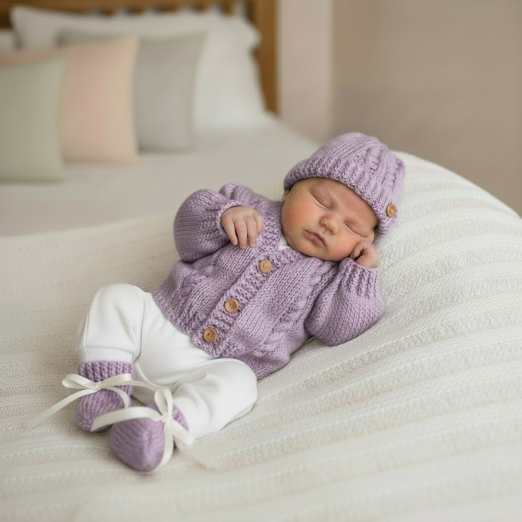 Hand knitted  Baby Cardigan with cable design