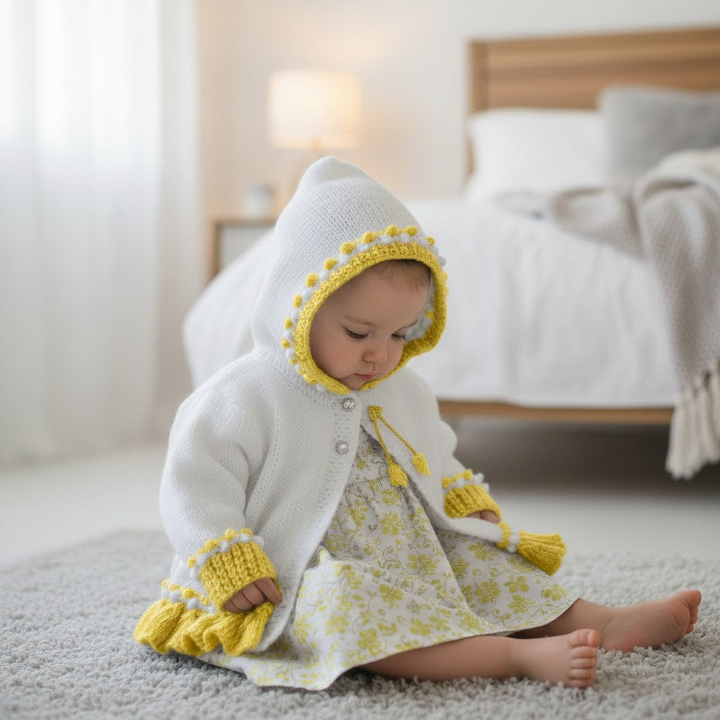 Pretty Baby Girl Hoodie – Frilly Knit Design with Flower Embroidery