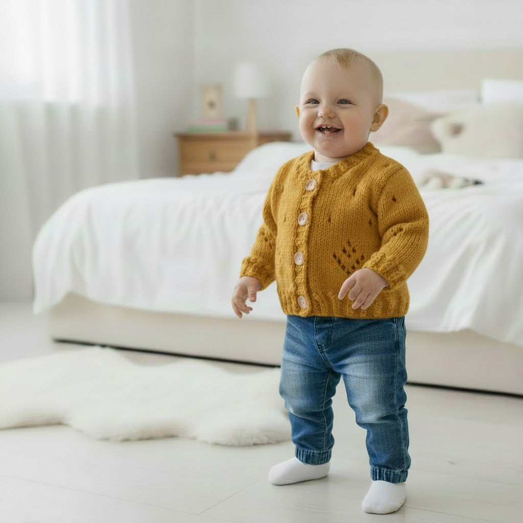 Delicate Knitted Cardigan for Baby Girl – Featuring Bobble & Lace