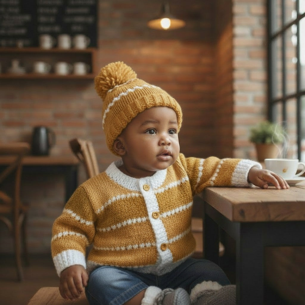 Boys' Knitted Ombre Cardigan Set – Hand-Knitted Cardigan, Hat, & Boots