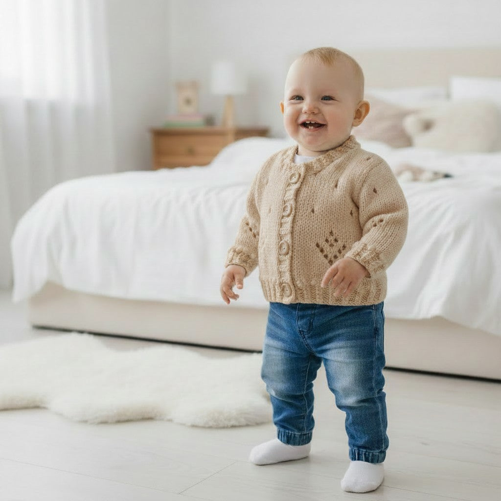Delicate Knitted Cardigan for Baby Girl – Featuring Bobble & Lace