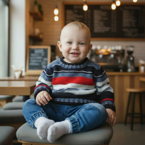 Boys' Knitted Round Neck Stripe Sweater – Hand-Knitted Striped Pullover