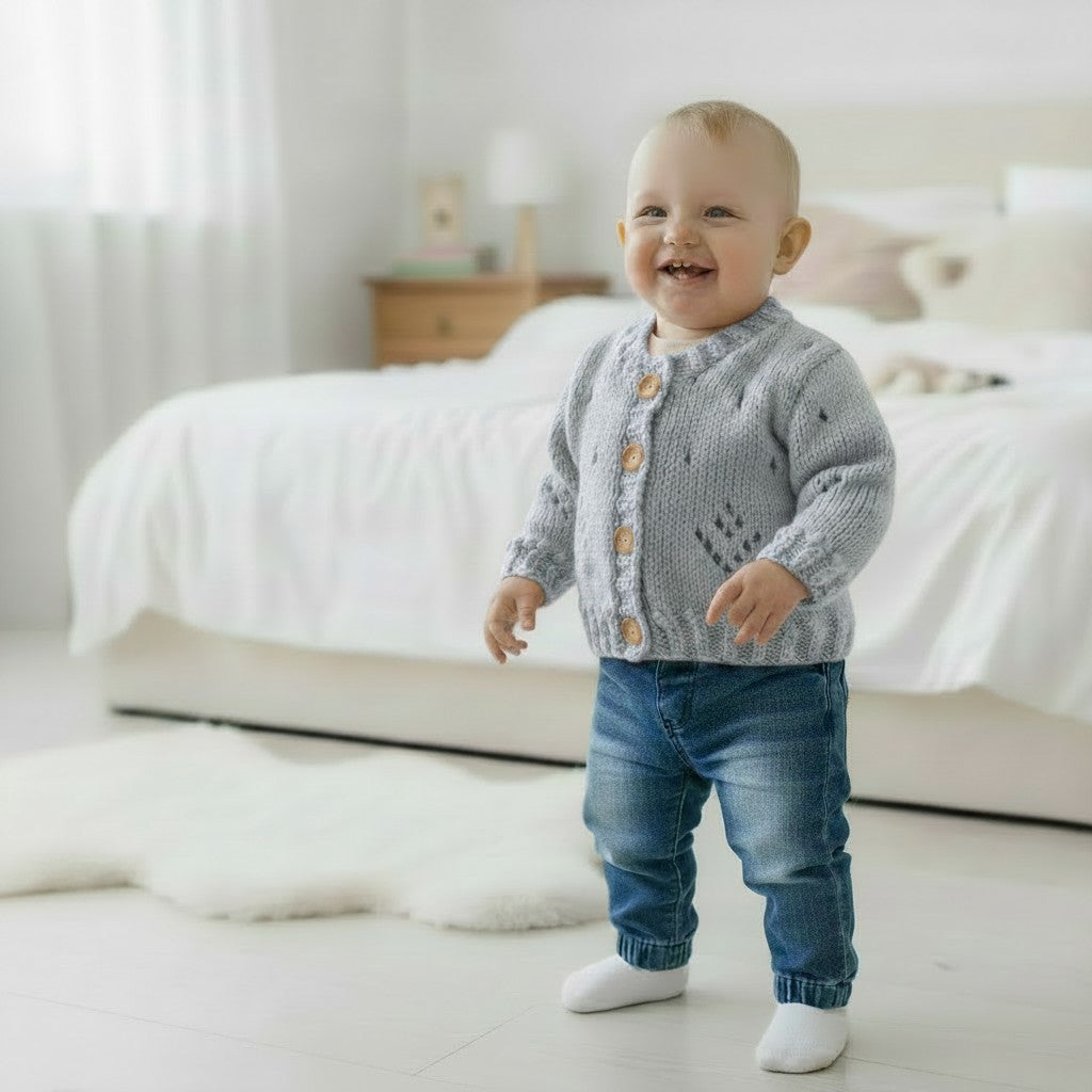 Delicate Knitted Cardigan for Baby Girl – Featuring Bobble & Lace