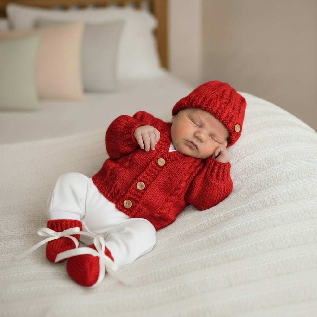 Hand knitted  Baby Cardigan with cable design