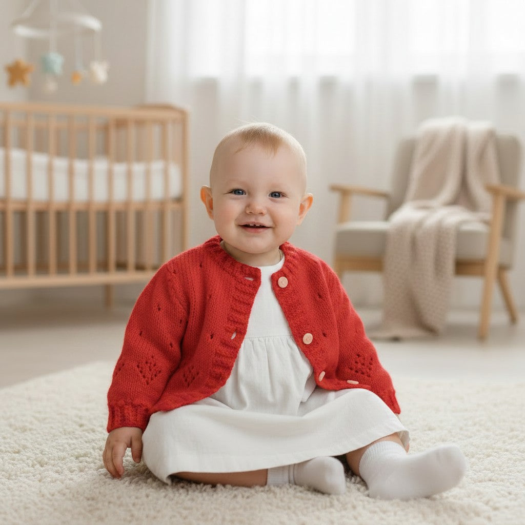 Delicate Knitted Cardigan for Baby Girl – Featuring Bobble & Lace
