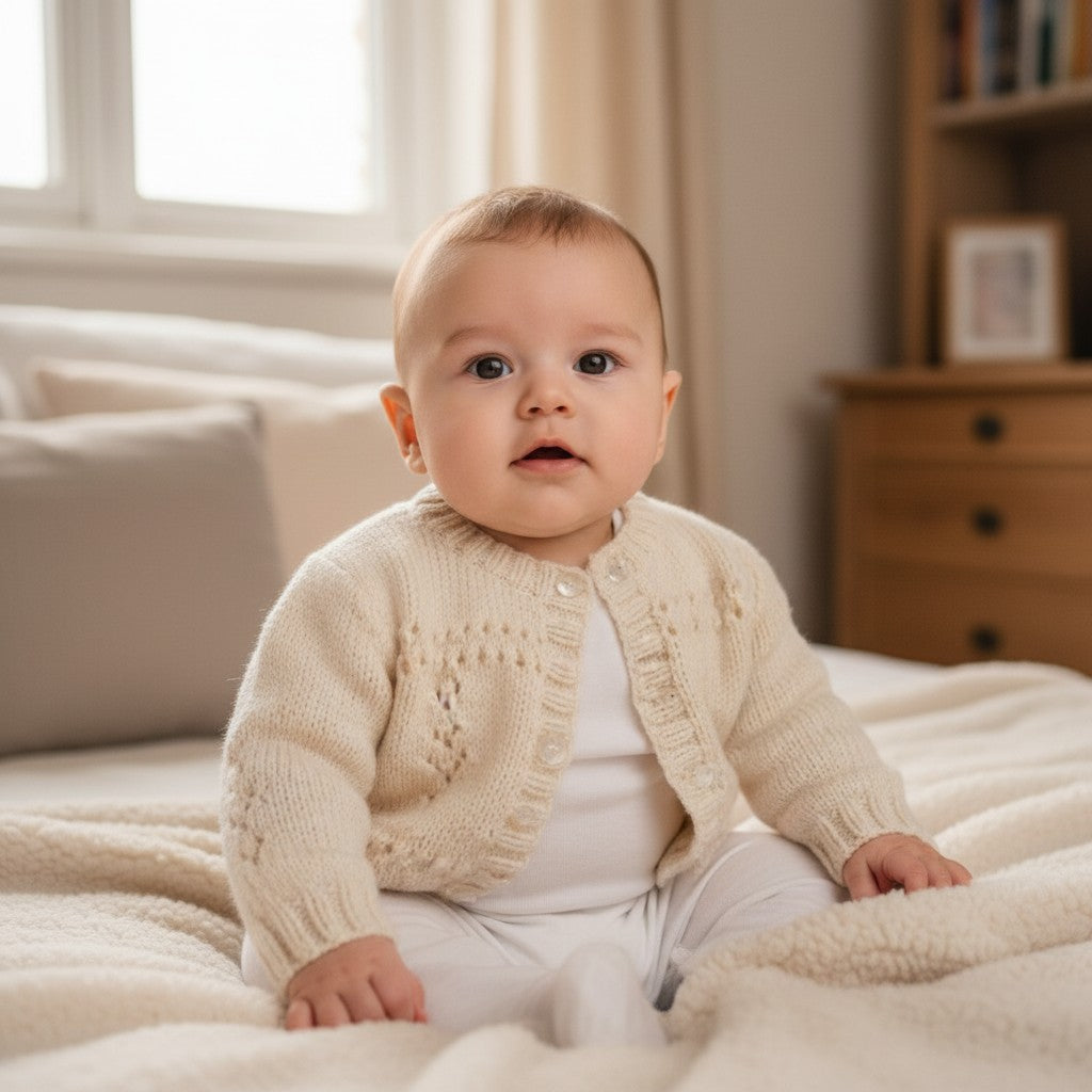 Adorable Knitted Baby Cardigan with Fun Design - Perfect for Little Ones!