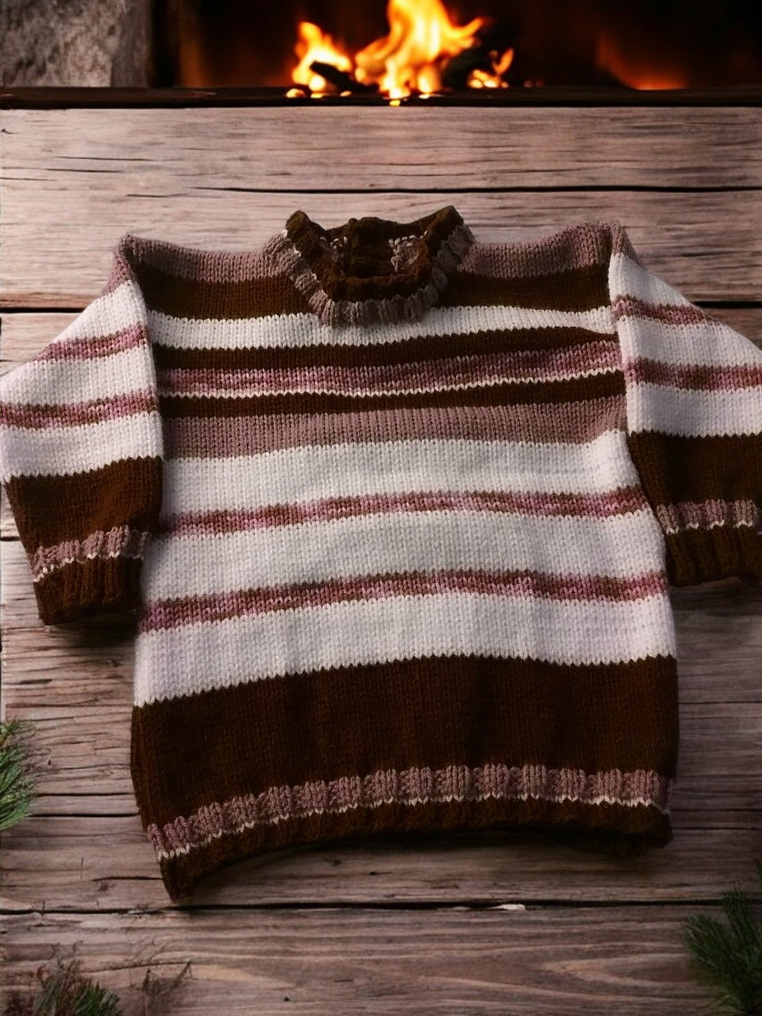 Boys' Knitted Round Neck Stripe Sweater – Hand-Knitted Striped Pullover