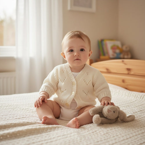 Adorable Knitted Baby Cardigan with traditional design and V neck - Perfect for Little Ones!