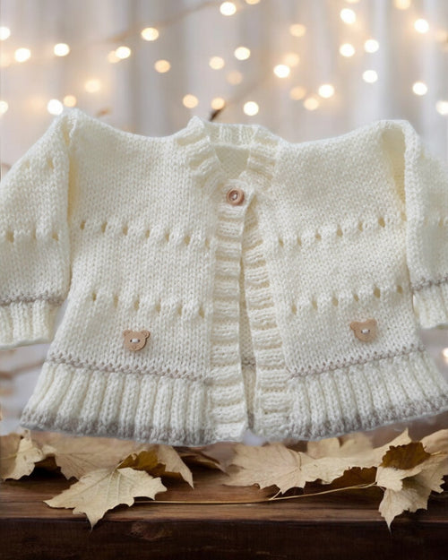 Adorable Knitted Baby Cardigan with embellishments  - Perfect for Little Ones!