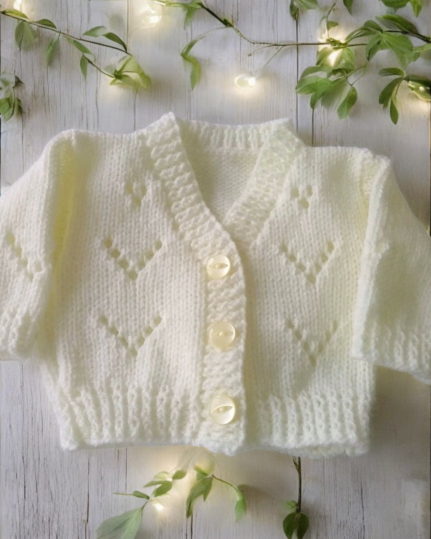 Adorable Knitted Baby Cardigan with traditional design and V neck - Perfect for Little Ones!