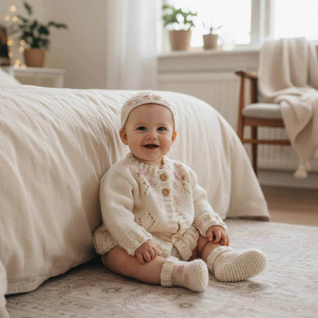 Charming Girls' Embroidered Cardigan Set: Headband & Boots Included