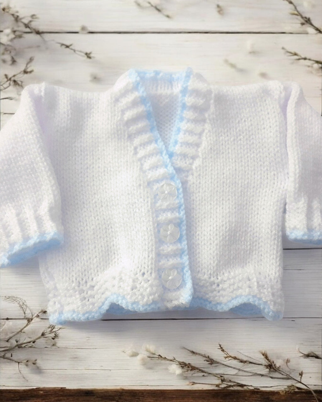 gemknits4kids hand knitted baby cardigan with scalloped hem