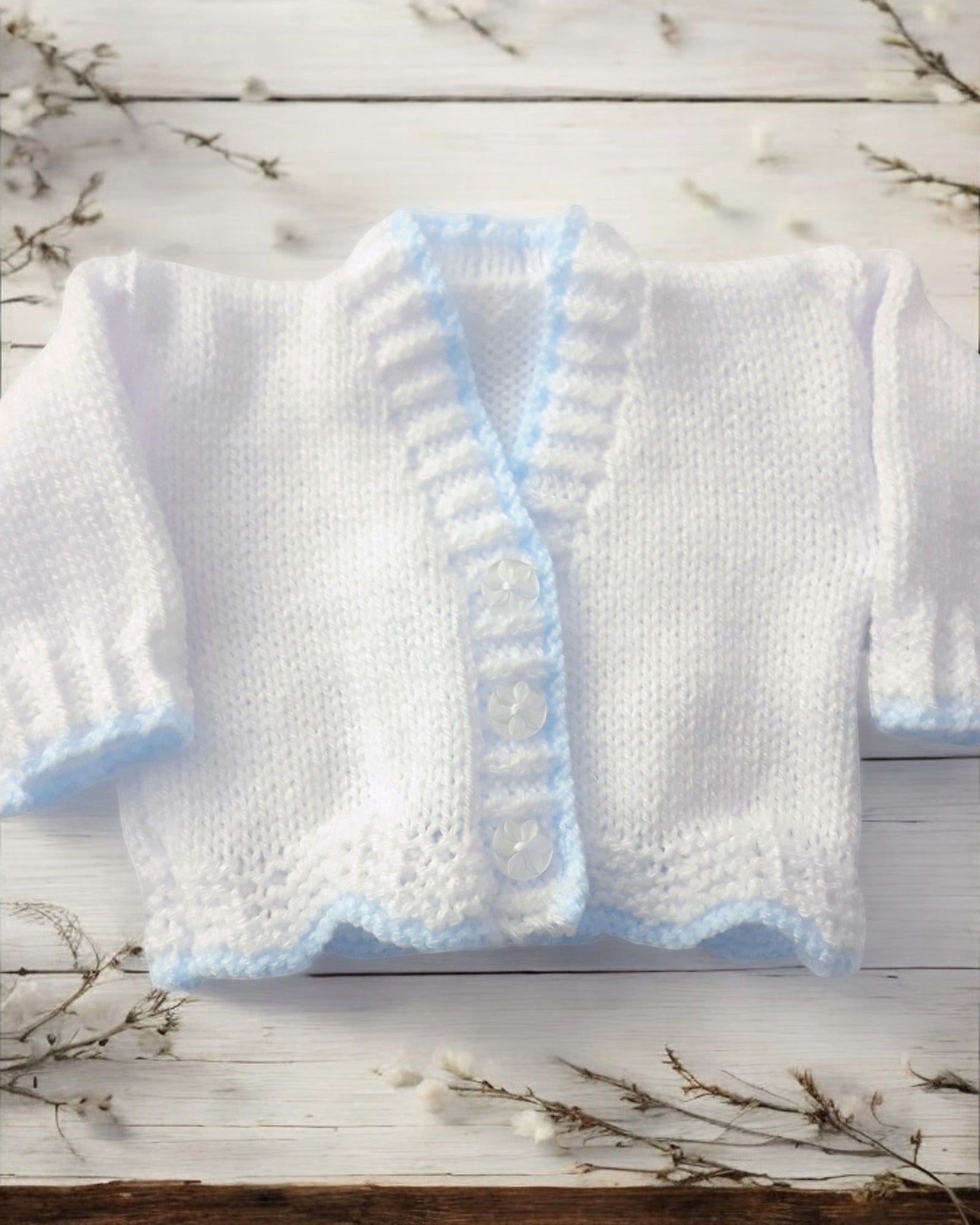 gemknits4kids hand knitted baby cardigan with scalloped hem