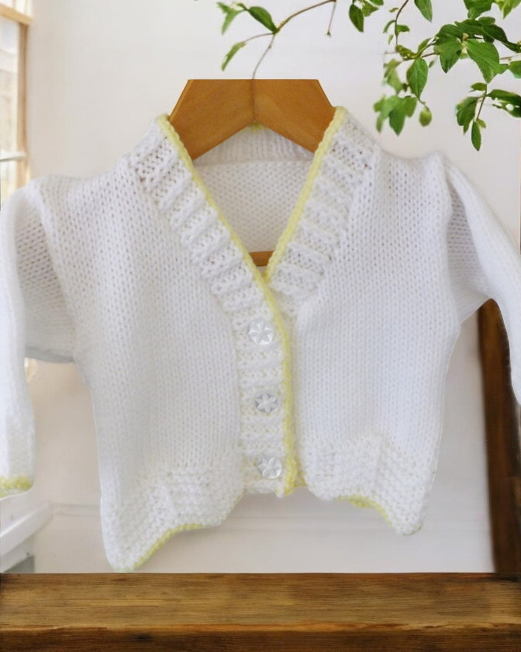 gemknits4kids hand knitted baby cardigan with scalloped hem