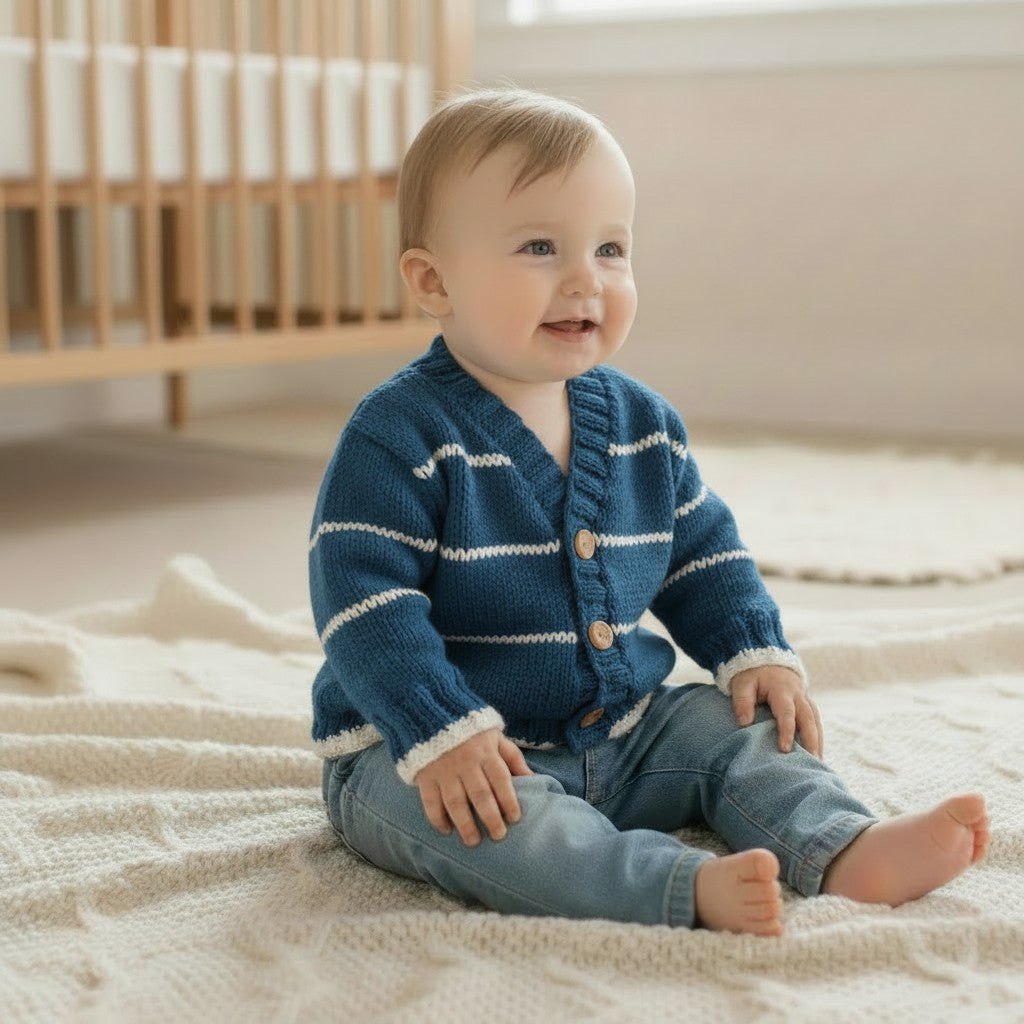 Knitted Boys Cardigan V-Neck stripy Design