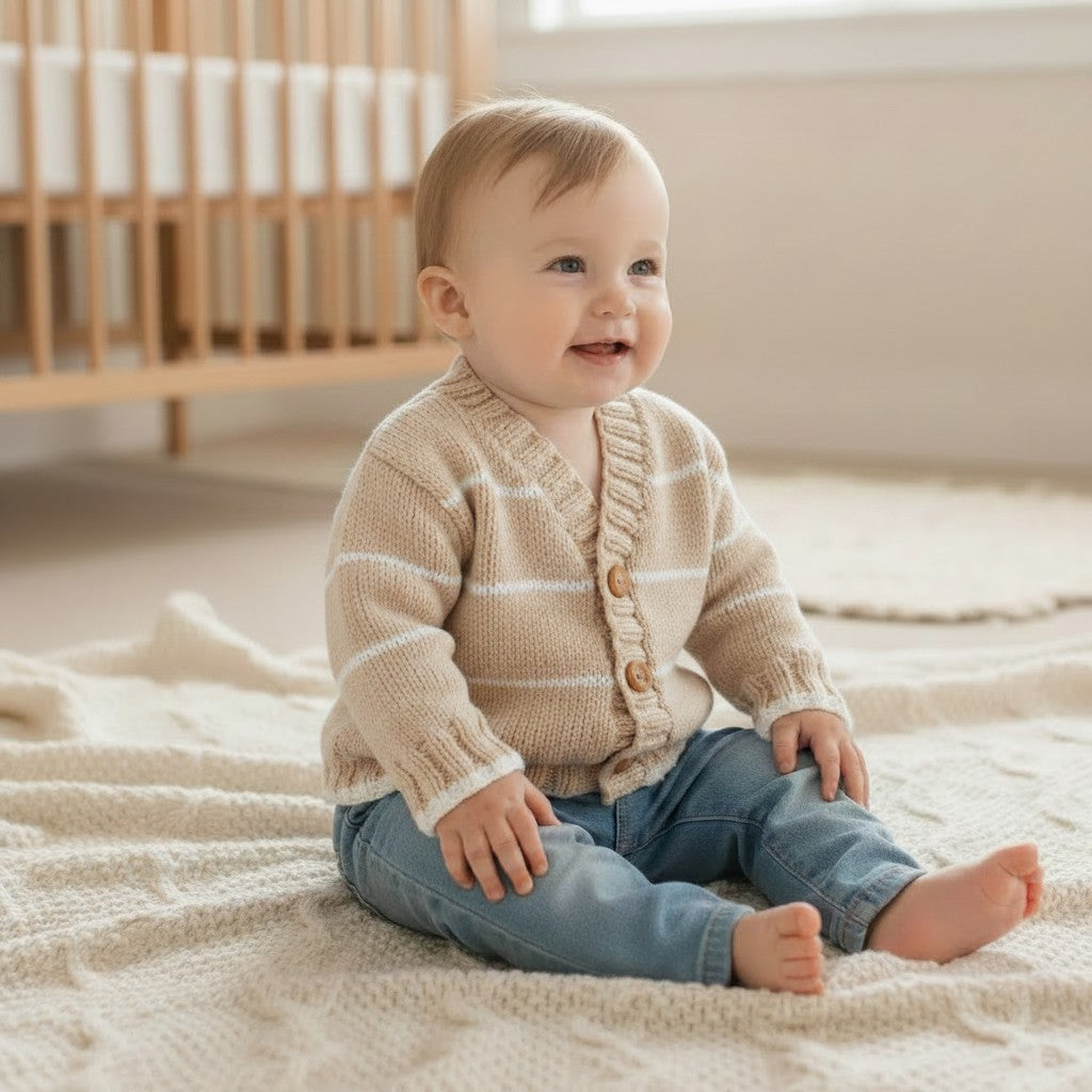 Knitted Boys Cardigan V-Neck stripy Design