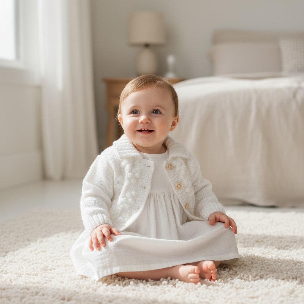 Hand-Knitted Bobble Baby Cardigan with collar: Perfect for Little Ones