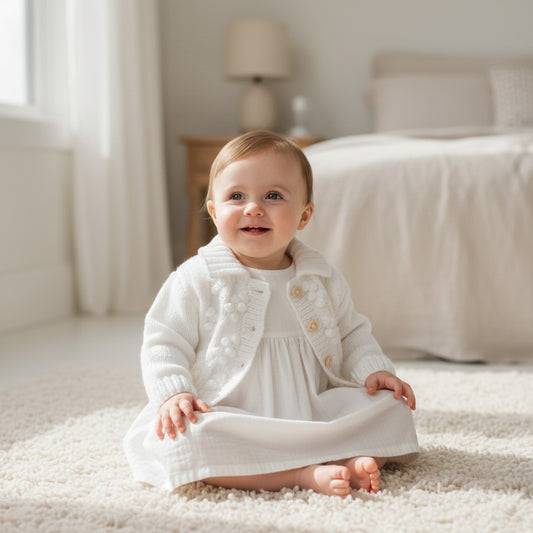 Hand-Knitted Bobble Baby Cardigan with collar: Perfect for Little Ones