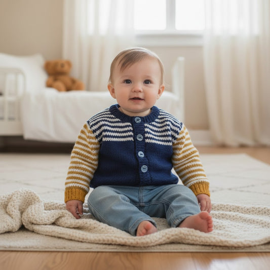 Knitted Boys Cardigan crew neck stripy Design