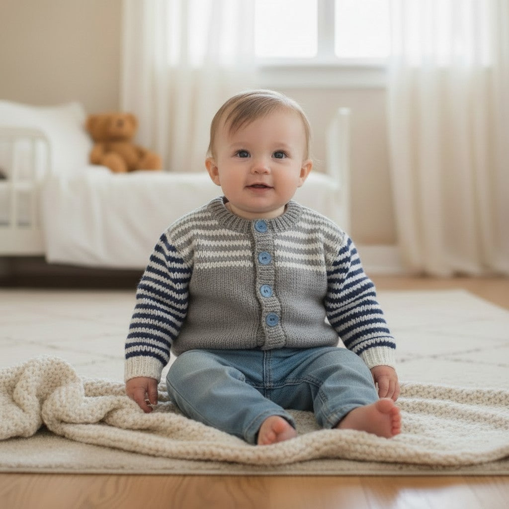 Knitted Boys Cardigan crew neck stripy Design