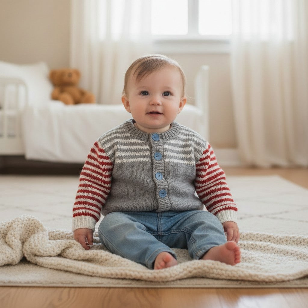 Knitted Boys Cardigan crew neck stripy Design