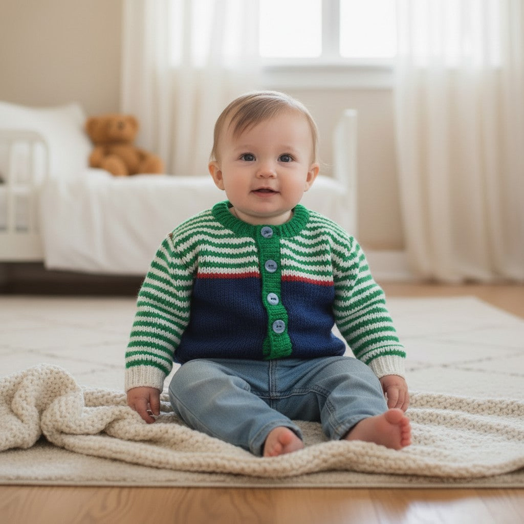 Knitted Boys Cardigan crew neck stripy Design