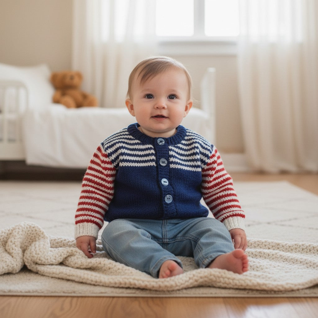 Knitted Boys Cardigan crew neck stripy Design