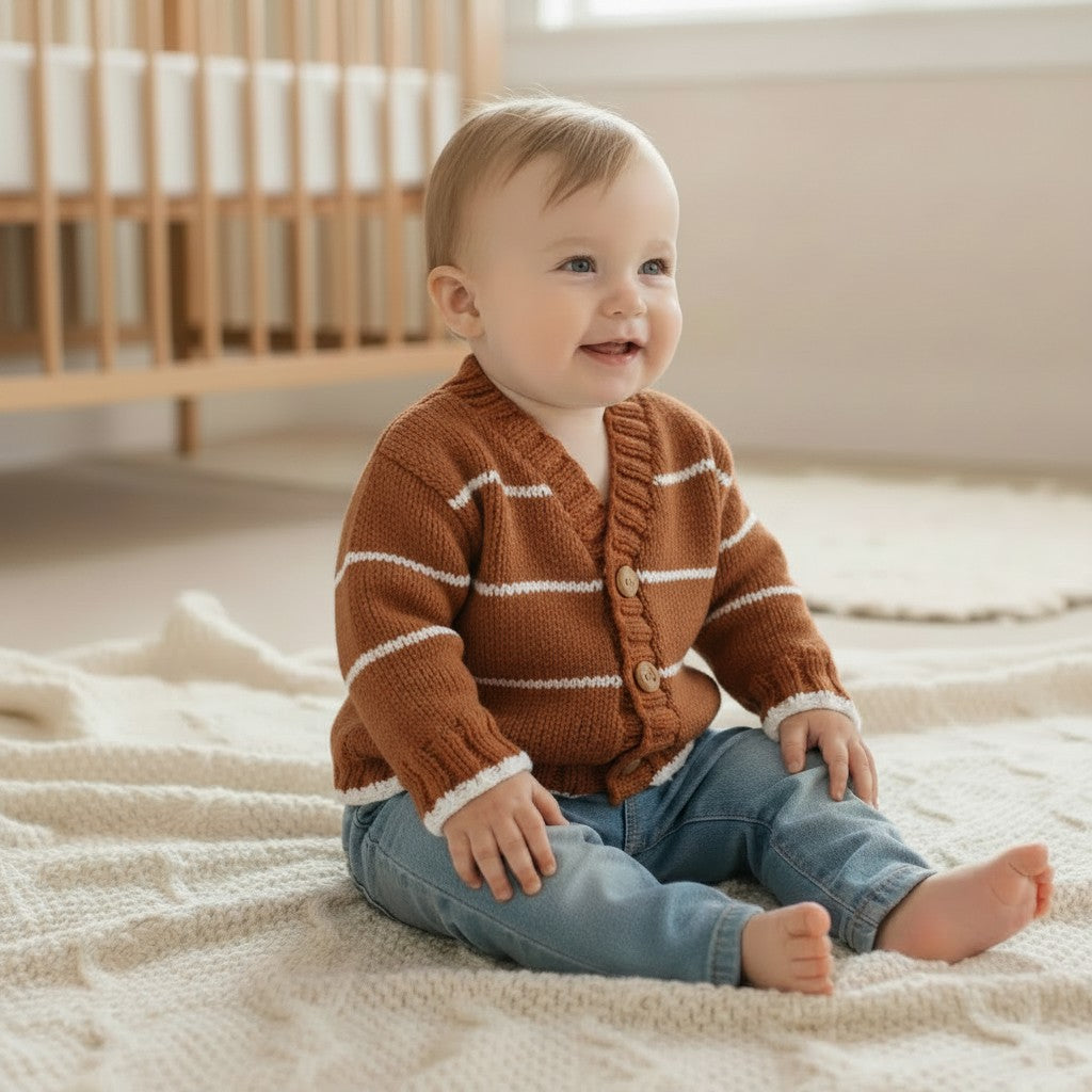 Knitted Boys Cardigan V-Neck stripy Design