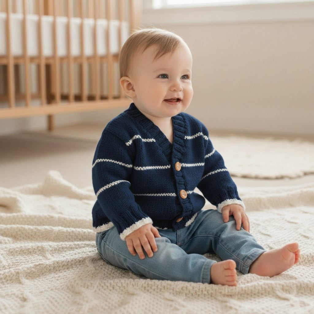 Knitted Boys Cardigan V-Neck stripy Design