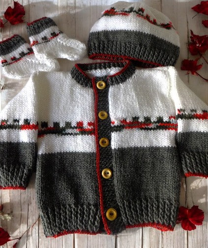 Boys Fair Isle Design Knitted Cardigan Set – Includes Matching Hat, Mitts, and Socks