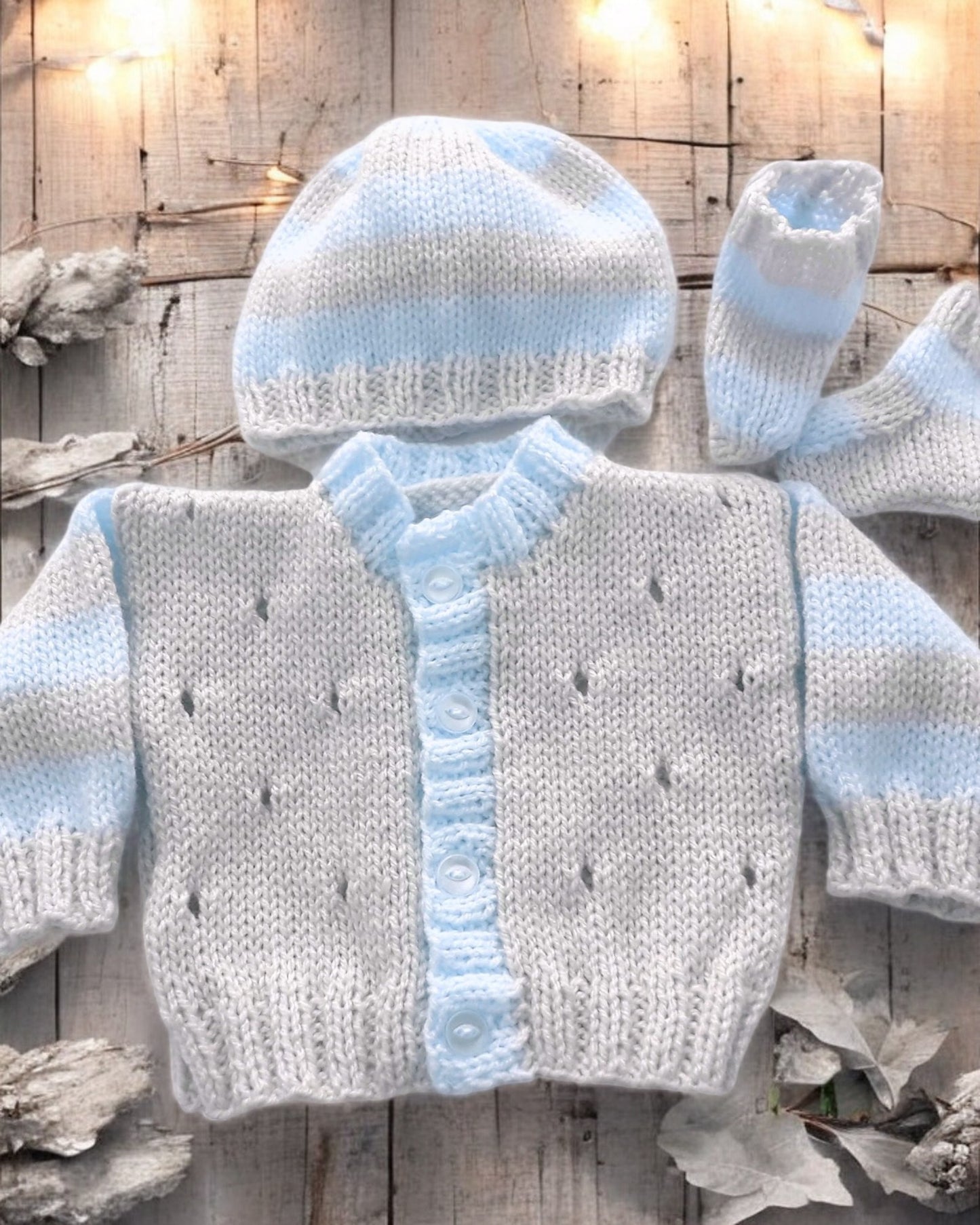 Silver & Pastel Striped unisex Knitted Baby Set