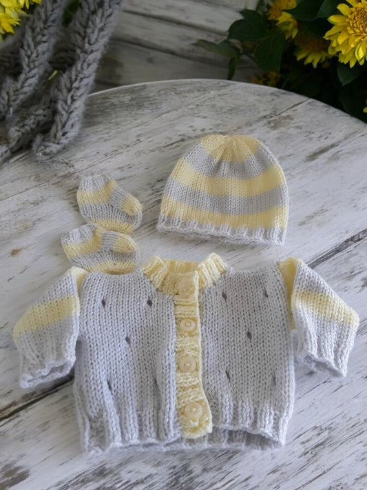 Silver & Pastel Striped unisex Knitted Baby Set