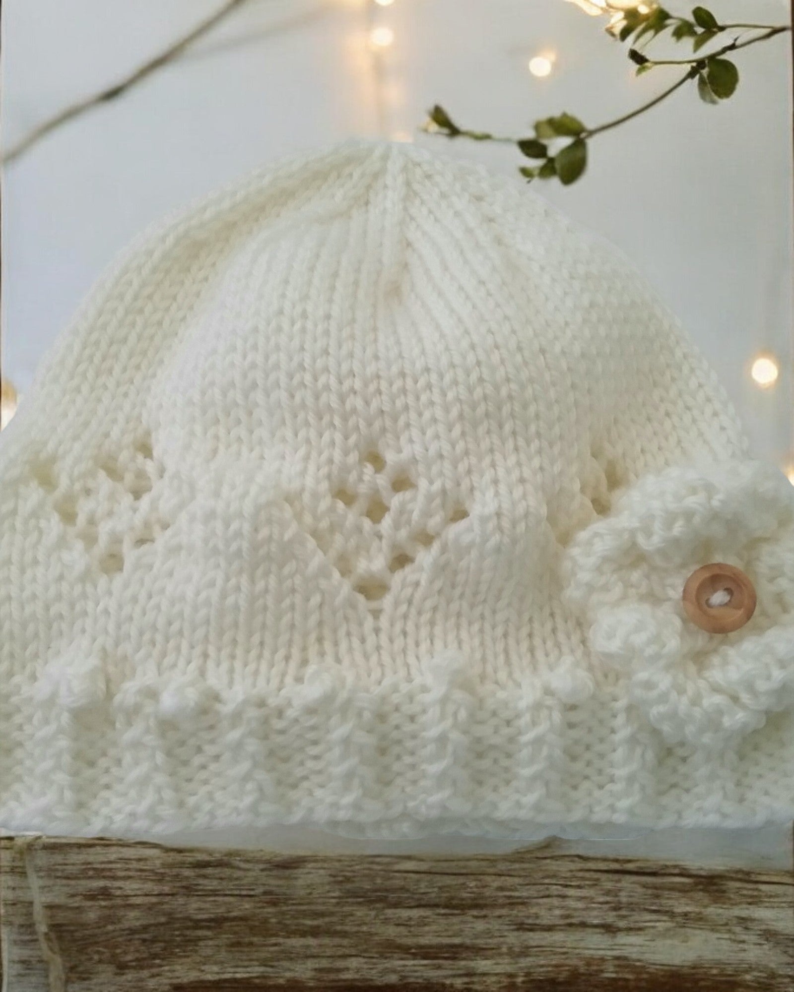 Hand Knitted Girls Cardigan & matching headband with Hand-Stitched Blooms