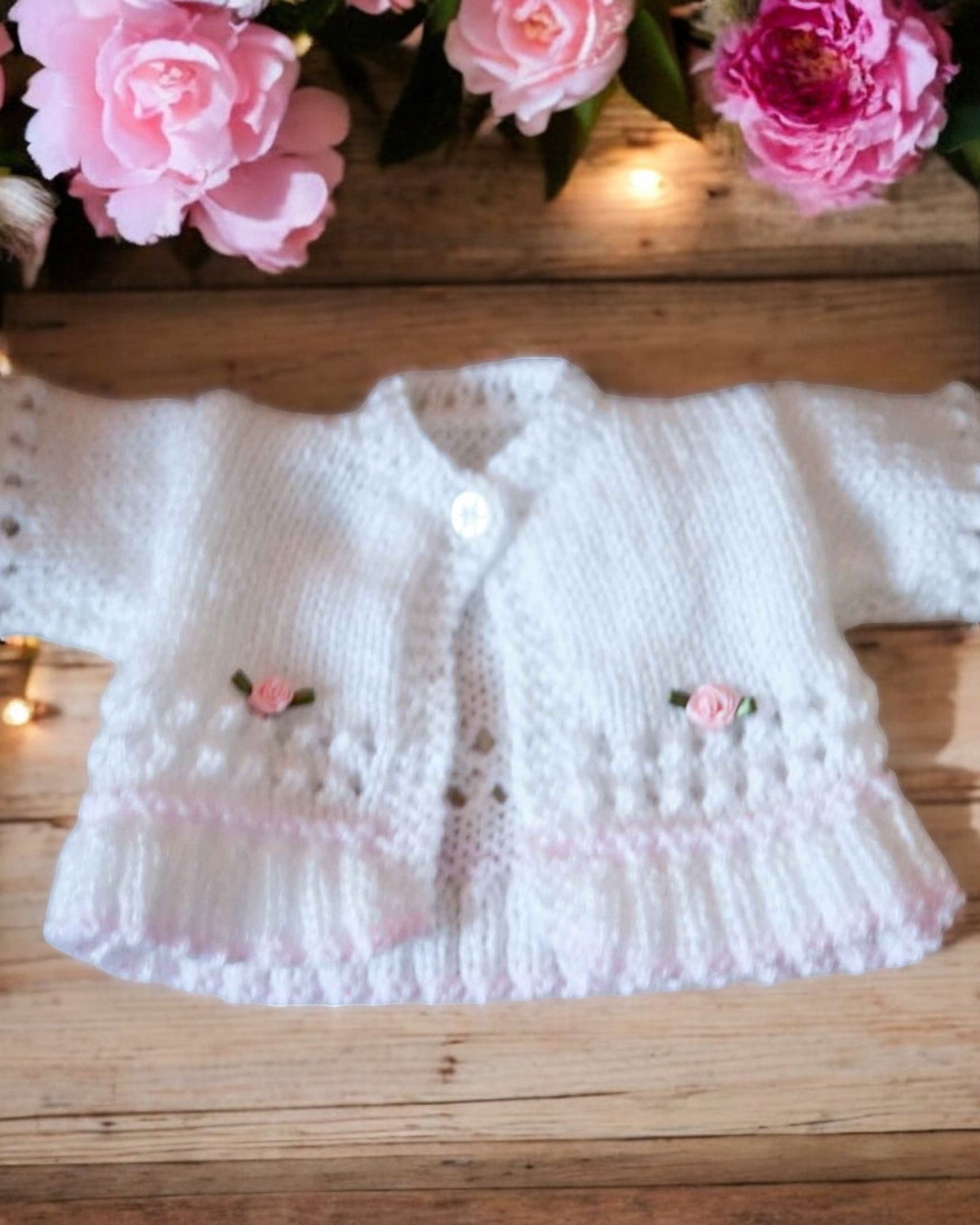Adorable Knitted Baby Cardigan with embellishments  - Perfect for Little Ones!