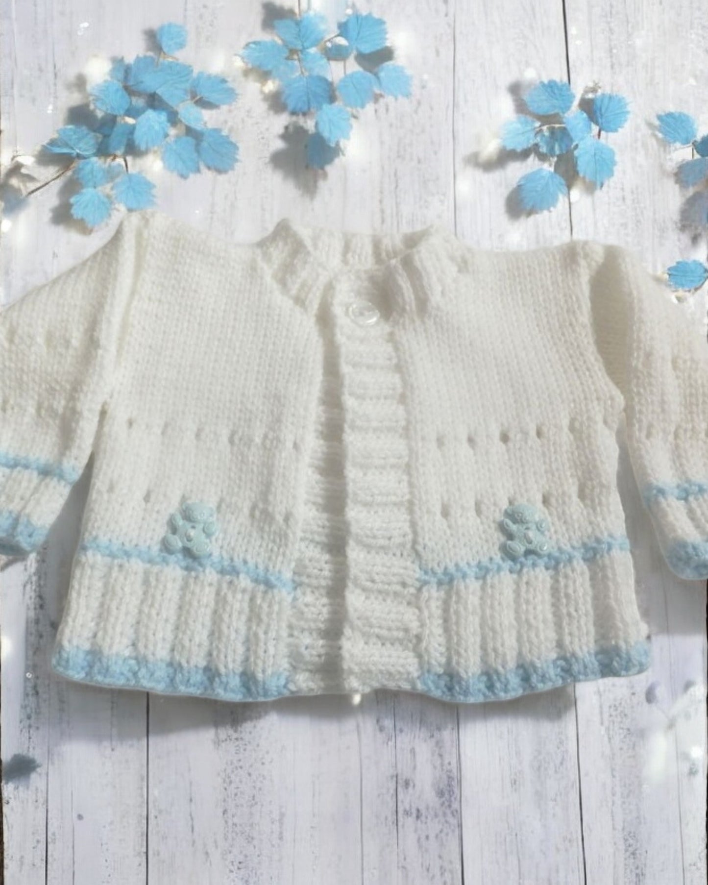 Adorable Knitted Baby Cardigan with embellishments  - Perfect for Little Ones!