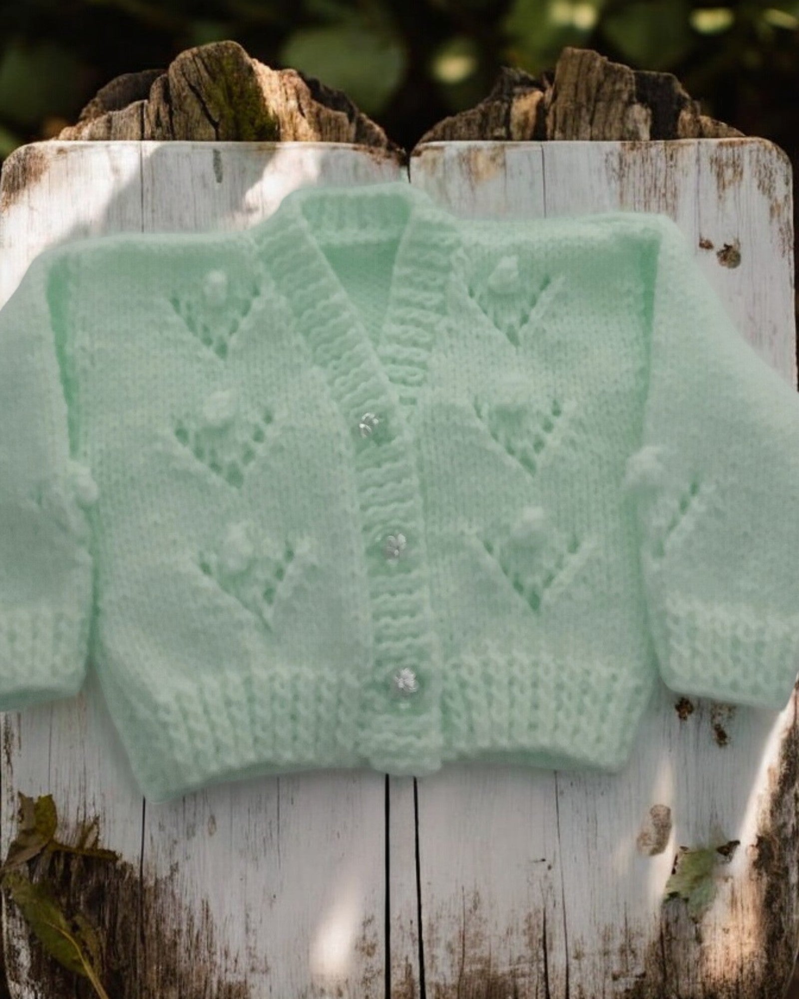 Gorgeous Hand-Knitted Unisex Baby Cardigan with  Matching Hat, Booties & Mittens