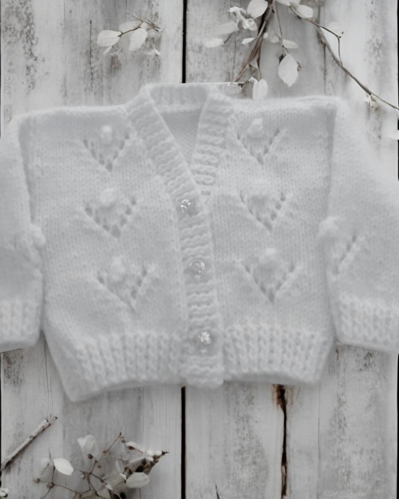 Gorgeous Hand-Knitted Unisex Baby Cardigan with  Matching Hat, Booties & Mittens