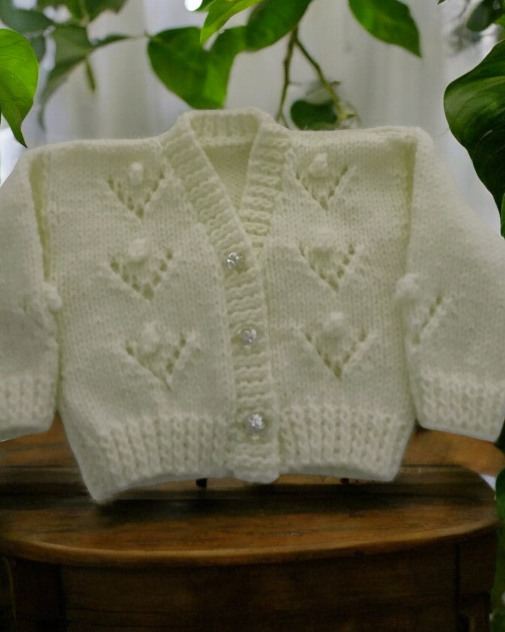 Gorgeous Hand-Knitted Unisex Baby Cardigan with  Matching Hat, Booties & Mittens