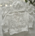 Cozy Cable Knit Baby Outfit – Hand-Knitted Cardigan, Hat, Mittens & Booties Set