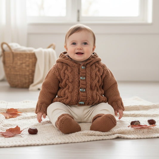 Boys' Cable Front Knitted Hoodie with Matching Boots – Cozy Baby Boy Outfit