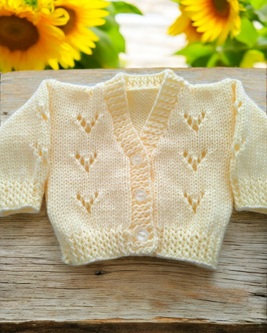 Adorable Knitted Baby Cardigan with traditional design and V neck - Perfect for Little Ones!