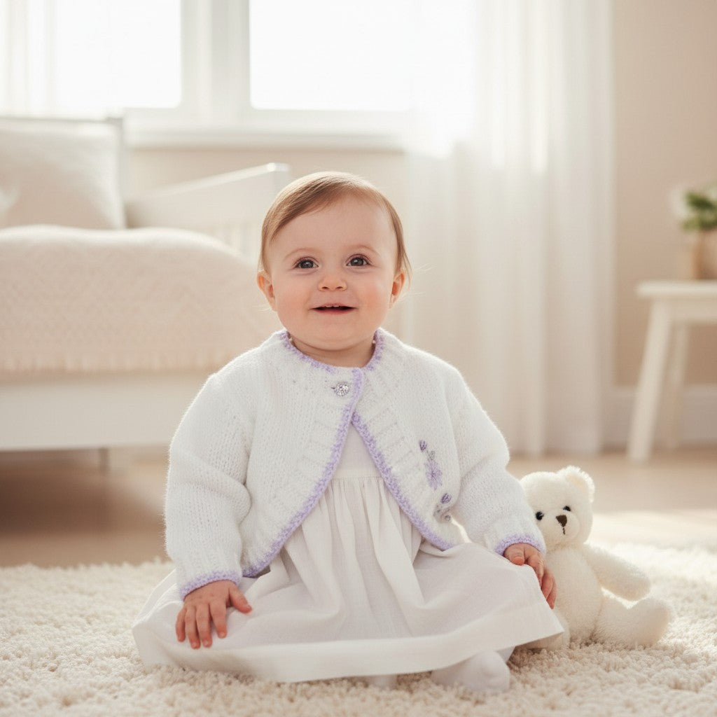 Knitted Girls Bolero-Style Cardigan with Stunning Hand-Stitched Embroidery