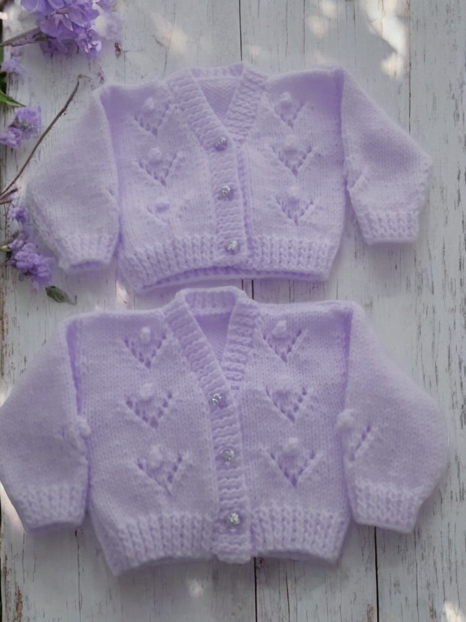 Gorgeous Hand-Knitted Unisex Baby Cardigan with  Matching Hat, Booties & Mittens